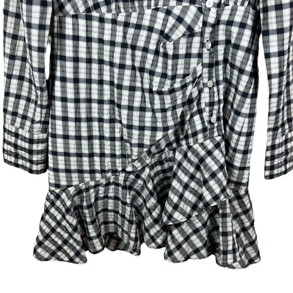 VERONICA BEARD Sherry Crinkled Plaid Mini Dress Size Small Navy Blue White - Picture 5 of 14
